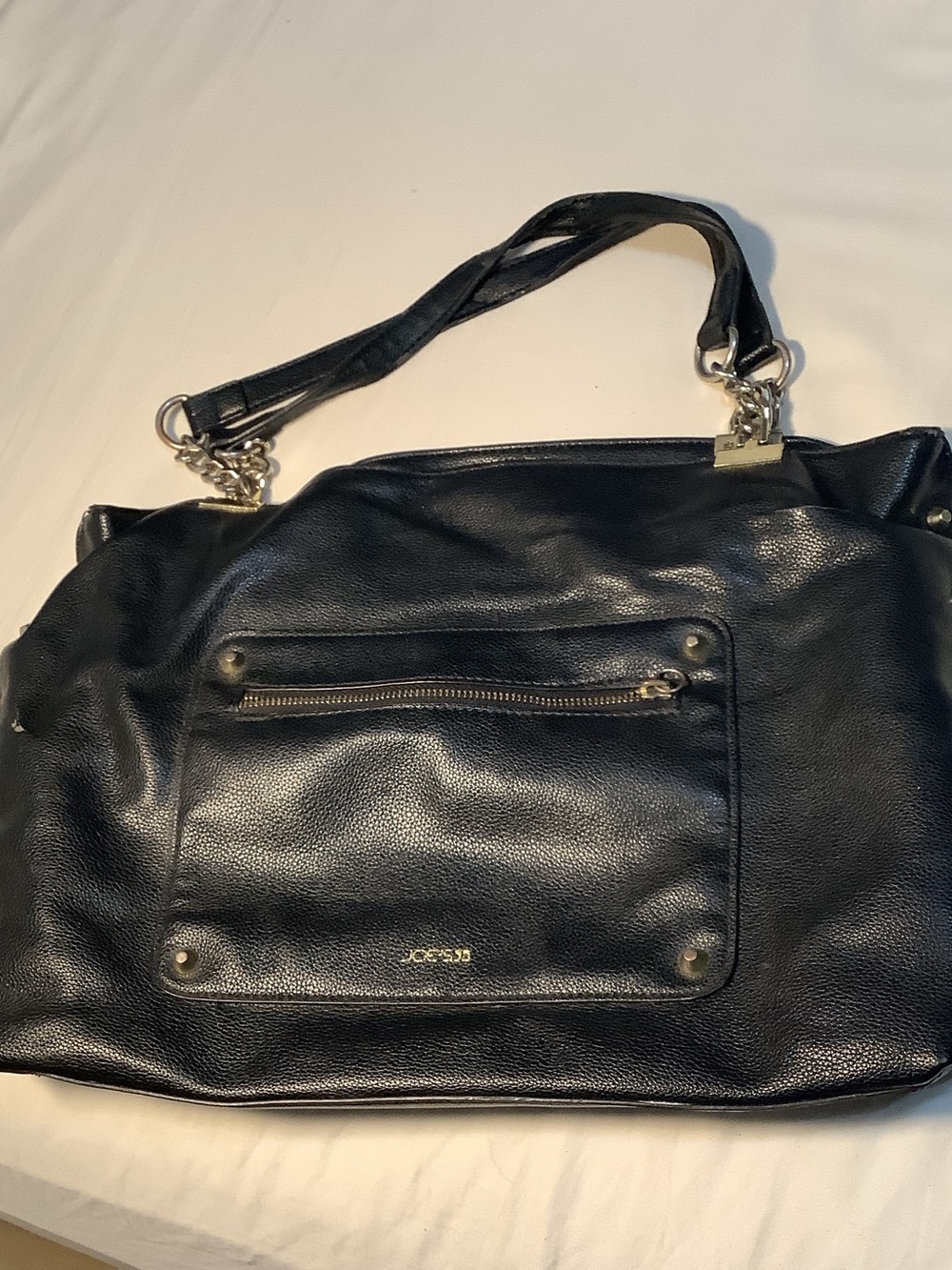Joe's Jeans Black Shoulder Bag with Gold-Tone Chain Accents